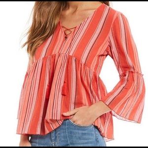 Sanctuary Red Striped Shirt (Size Large)